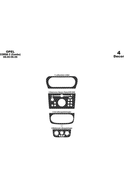 Genel Markalar Opel Corsa C / Combo Konsol-Torpido Kaplama 2000-2006 4 Parça