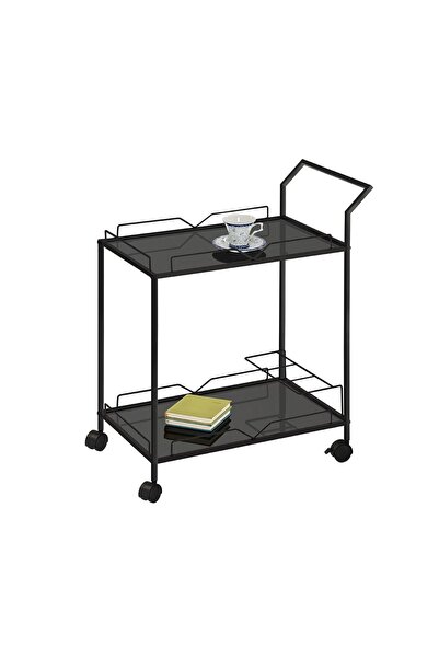 Danube Home Otto Black Metal Serving Trolley - Stylish Dining Room Cart, 2-Ye...
