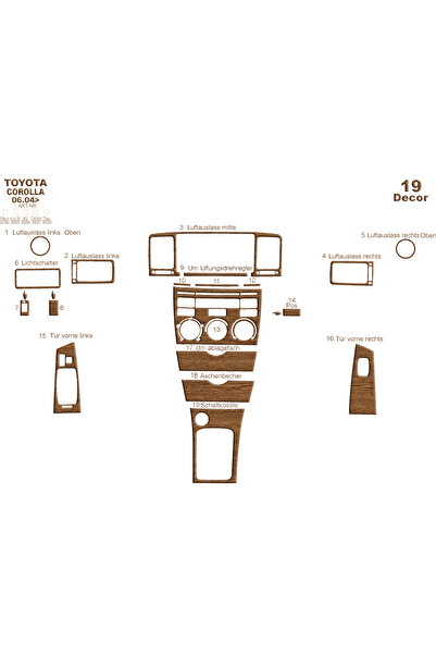Marscockpitdesign تويوتا كورولا كونسول-توردو 2004-2007 19 قطعة