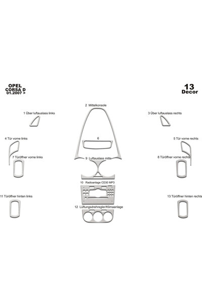 Marscockpitdesign أوبل كورسا D كونسول-توربيدو 2007 13 قطعة