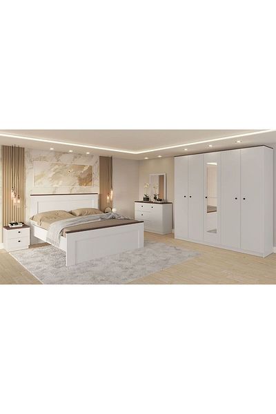Danube Home Pera 180x200 King Bed - White/Light Walnut L214.8xW187.7xH120cm