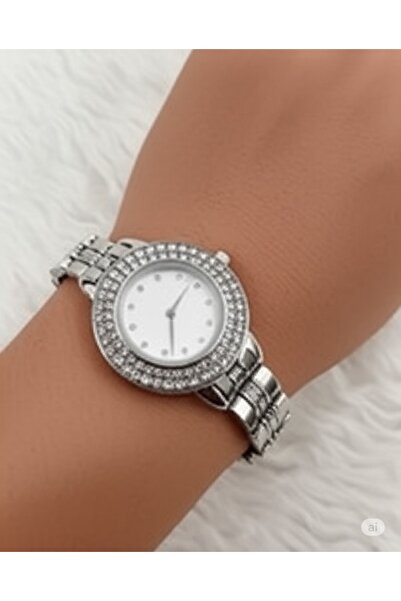 FAMEMUS ACCESSORY Silver Color Sparkle Stone Bracelet Watch