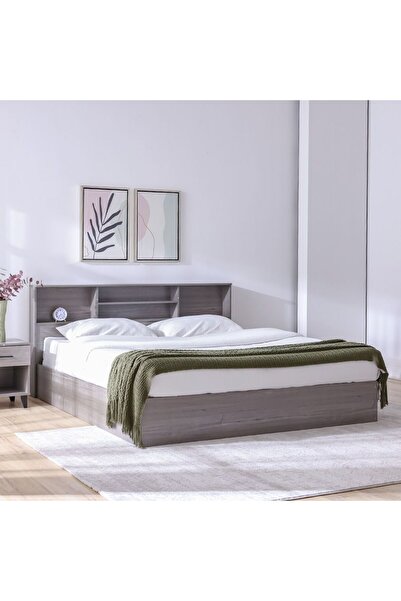 Danube Home Gamorah 180X200 King Bed Set+1 Nightstand+Dresser/Mirror & Stool-Warm Grey