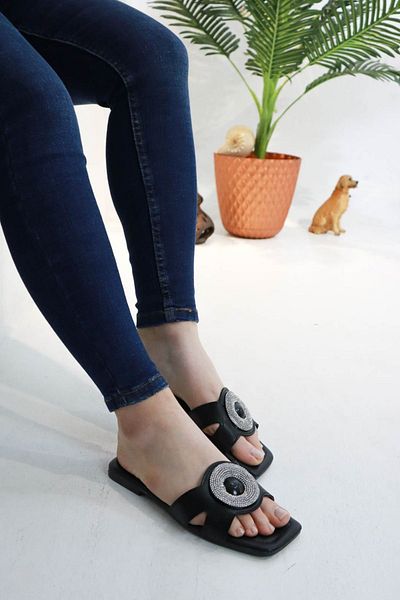 sermoda Силиконови летни чехли с плоска основа, с камъни, черно, NW