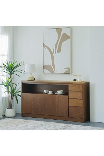 Danube Home خزانة بوفيه أرتيلا - خزانة جانبية أنيقة من خشب الجوز بأربعة أدراج...