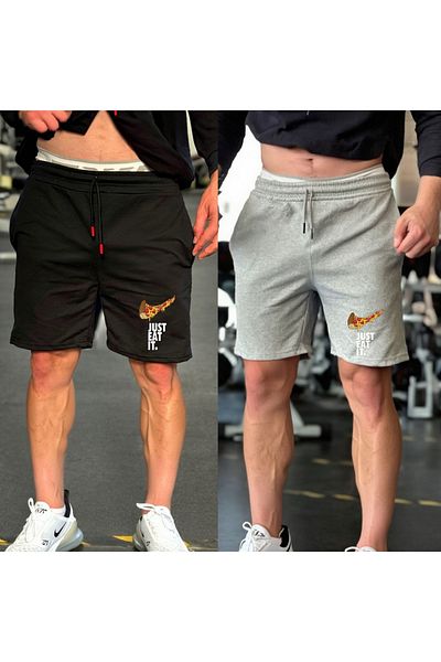 dont quıt Ανδρικό 2 τεμάχιο μαύρο γκρι σορτς Slimfit Mold justeatıt Printed