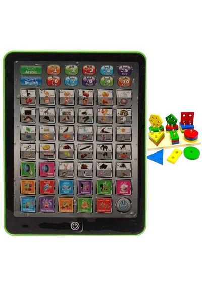 Toybox مجموعة كومبو من جهاز آيباد وجهاز فرز الأشكال الخشبي، جهاز لوحي تعليمي للأطفال
