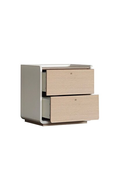 Danube Home V2 Brita 2-Drawer Nightstand - Beige & White Oak, Stylish Bedroom Storage with Warranty