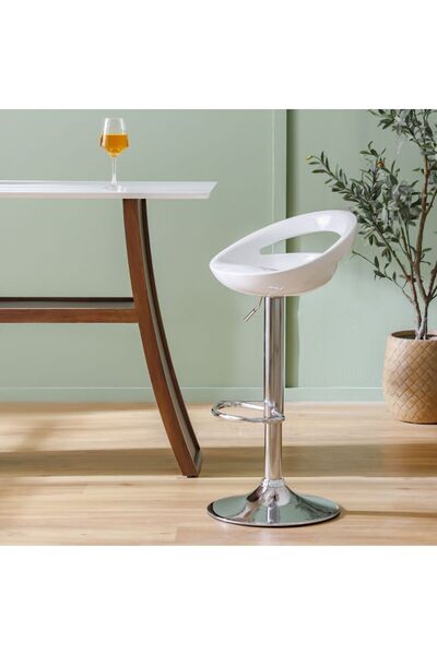 Danube Home Lewis Bar Stool - White Polypropylene & Metal Frame, Adjustable Height, Swivel Seat, 2-Year