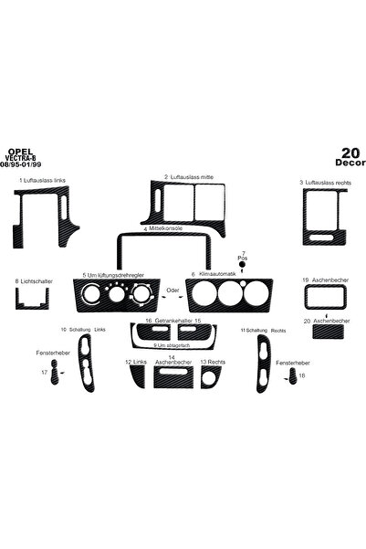 Marscockpitdesign أوبل فيكترا بي مطلي بالألمنيوم 1995-2002 20 قطعة