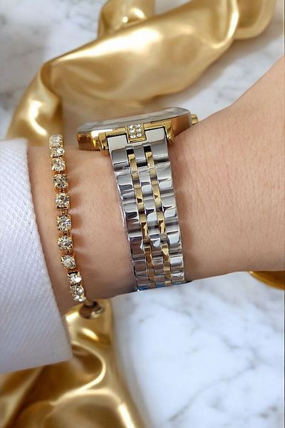 Daniel Klein 30 mm Cut Glass, Stone, 3 Atm Waterproof Gold/Metallic Women's Wristwatch with Stone Bracelet Gift