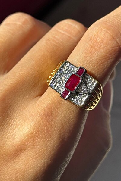 TAKIŞTIR خاتم YSX قابل للتعديل بحجر ذهبي اللون