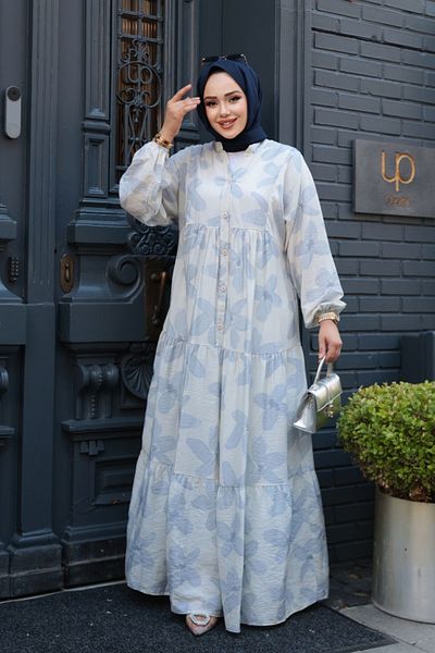 N.S NEVA STYLE Patterned Gray Hijab Dress 19035Gr
