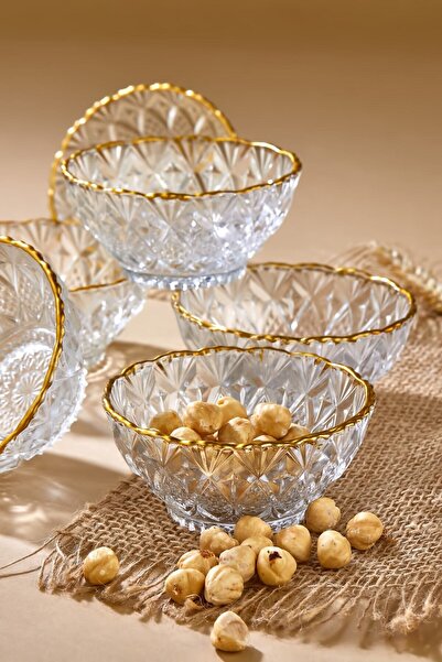 Zeryas Home Snack & Presentation Glass Bowl Gold Gilded - 6 Pieces
