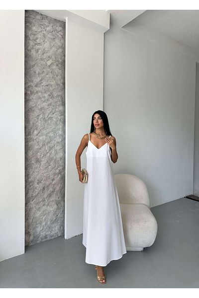 GALAVİP V-Neck Maxi Slip Dress with Straps – Summer Woven, Loose Fit (S‑M‑L)