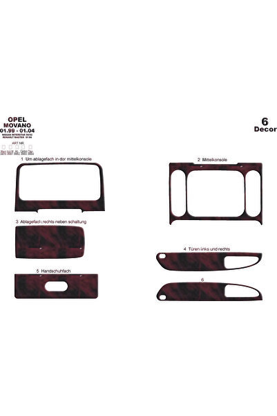 Marscockpitdesign أوبل موفانو ماستر إنترستار كونسول-توربيدو 1999-2003 6 قطع