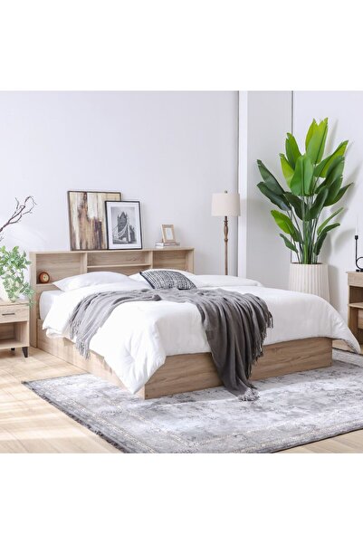 Danube Home Gamorah 180X200 King Bed Set+1 Nightstand+Dresser/Mirror & Stool-Sonoma Oak