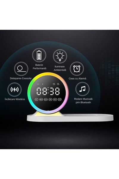 OEM Ceas Multifuncțional Digital Smart 4 În 1, Încărcare Telefon Wireless, Boxă Integrată,bluetooth, Rgb