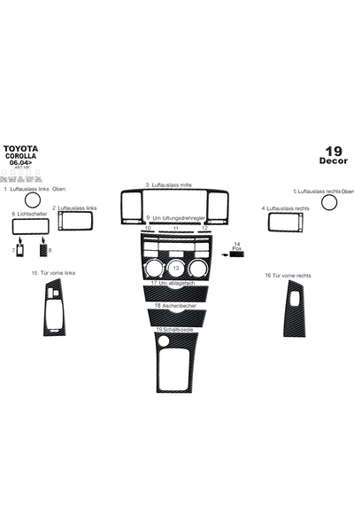 Marscockpitdesign تويوتا كورولا كونسول-توردو 2004-2007 19 قطعة