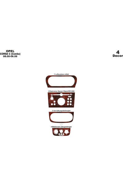 Marscockpitdesign أوبل كورسا C / كومبو كونسول-توربيدو 2000-2006 4 قطع