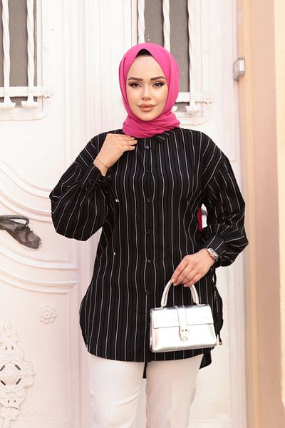 N.S NEVA STYLE Striped Black Hijab Tunic 101016S