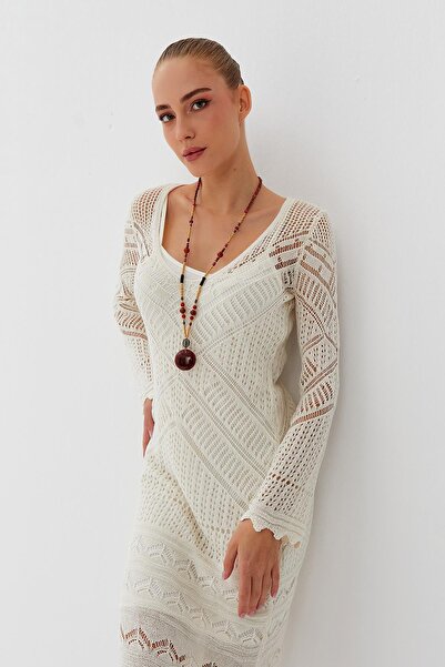 Nish&Chic Openwork Long Knitwear Dress