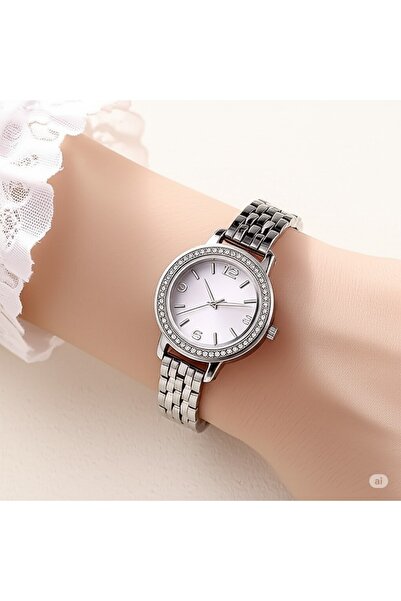 FAMEMUS ACCESSORY Silver Color Sparkle Stone Bracelet Watch