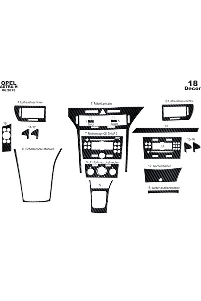Marscockpitdesign أوبل أسترا H كونسول-توربيدو 2013 18 قطعة