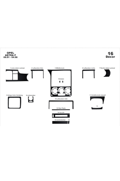 Marscockpitdesign أوبل أسترا F وحدة التحكم-تغطية التوربيدو 1991-1998 16 قطعة