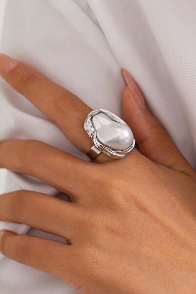 TAKIŞTIR Silver Color Pearl Detailed Adjustable Ring