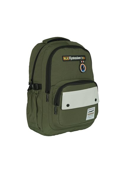Relaxion Green 2057 Waterproof Lined Fabric School Backpack
