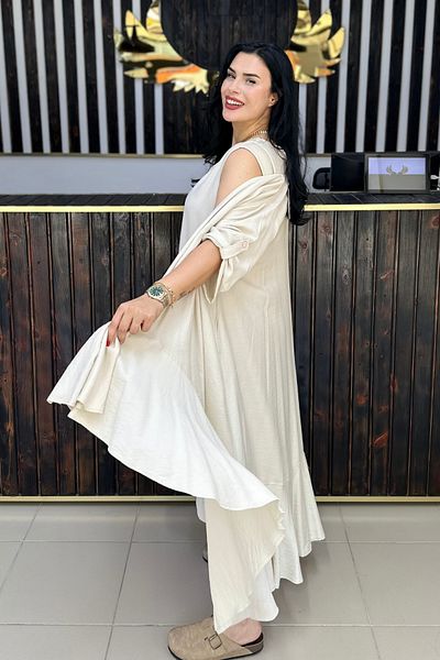 GÖKSEL Covered Linen Large Size Dress 2 Piece Product