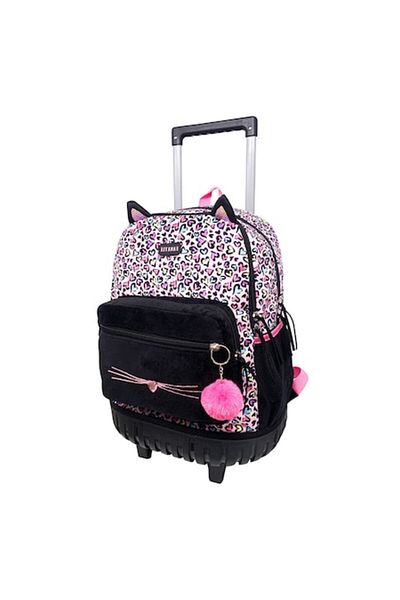 TRINAR School Backpack Trolley, Adjustable Handle, for Girls, Cat Model, Pink-Black