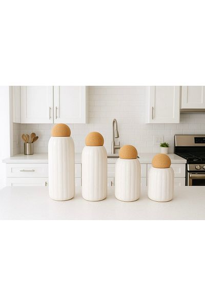 Pembelia Life Set of 4 Porcelain Tea Sugar Salt Coffee Jars with Ball Lid Pulses Storage Jar Set