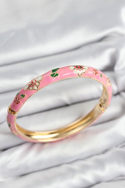 norsary Mineli Brass Pink Flower Motif Gold Women's Handcuffs