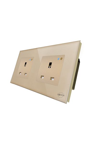 SASKA Smart Wall Socket Outlet WiFi - App Control & Works with Alexa/Google (Gold, Double Socket)