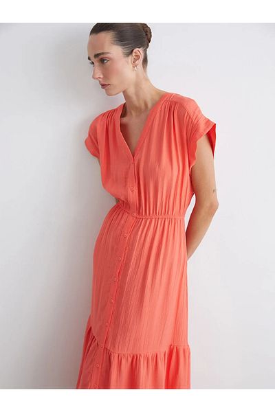 LC Waikiki Lcwaikiki Classic V-Neck Textured Waist Dress
