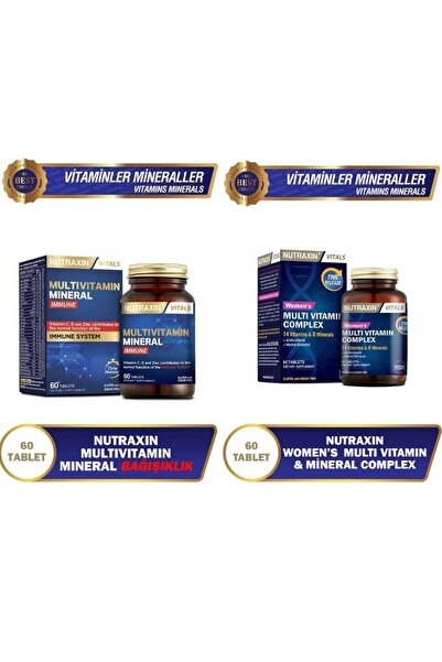 Nutraxin Multivitamin Mineral Immune Complex 60 Tbl - Magnezyum, C,D,Z, Demir, B12, + Women's Comple