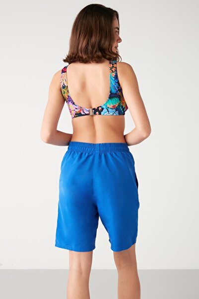 Kom Achai Beli Lastikli Uzun Deniz Şort Saks Rengi