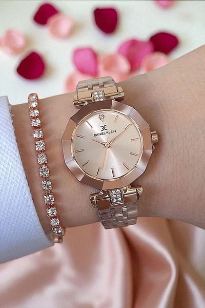 Daniel Klein 30 mm Cut Glass, Stone, 3 Atm Waterproof Rose Gold Women's Wristwatch, Stone Bracelet Gift
