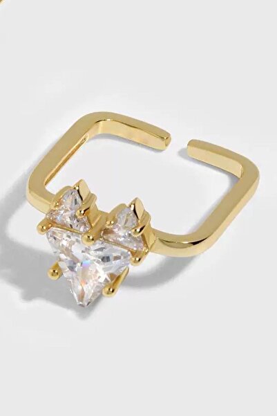 TAKIŞTIR Gold Color Heart Figured Stone Detailed Adjustable Ring