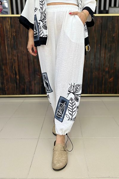 GÖKSEL Embroidered Linen Pants Large Size
