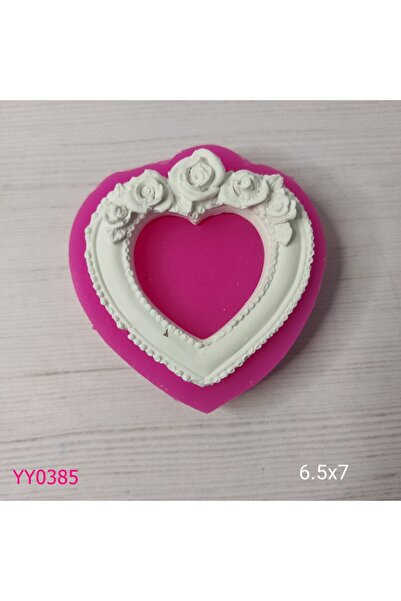YOYOMOLD YY0385-Kalpli Üstü Güllü Kalp Çerçeve Silikon Kalıp-6,5x7cm