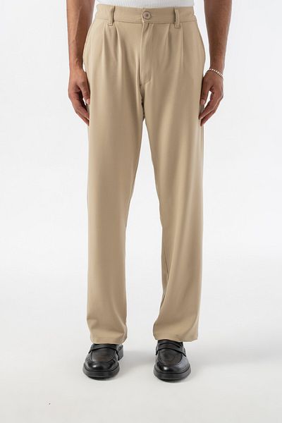 jaceyjace Pleated Fabric Baggy Trousers - Beige