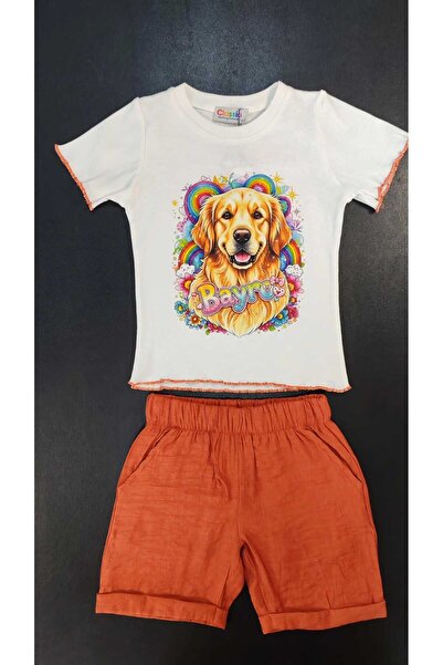 Classio Kids SET T-SHIRT BUMBAC IMPRIMAT BAYRO CU PANTALONI SCURTĂ DE LACĂT MİNO ALAÇATI