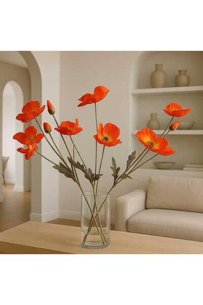MAKİ DEKOR YAPAY GELİNCİK MODERN DEKORATİF VAZO ÇİÇEĞİ 3 DALLI 60 CM