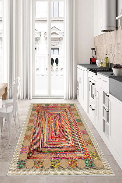 G&C HOME Dijital Kaymaz Yıkanabilir Modern Renkli Mutfak Halısı Salon Halısı ...