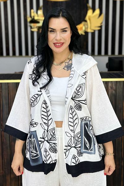 GÖKSEL Embroidered Linen Zippered White Large Size