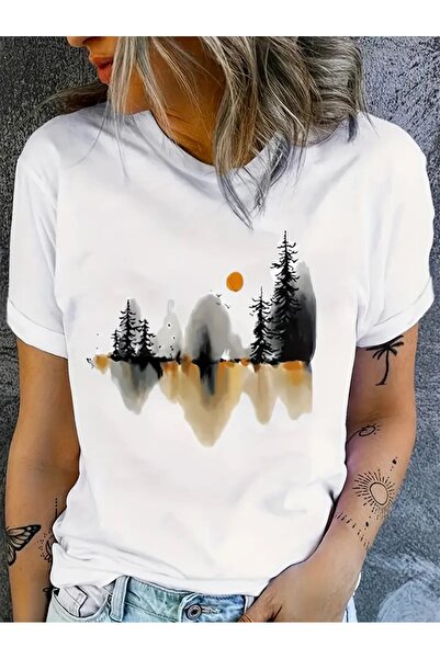 VOICTEC Γυναικείο μπλουζάκι Oversize Watercolor Print Crew Neck