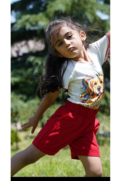 Classio Kids Mi̇no Alaçati Linen Shorts-Bayro Printed Cotton T-Shirt Set